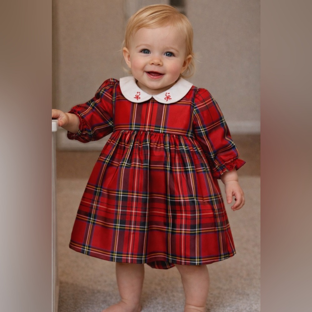 NWT! Red Tartan Plaid Baby Dress with White Peter Pan Collar